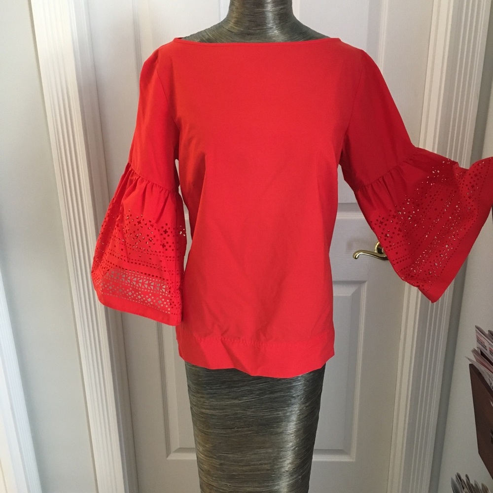 Ralph Lauren Red laser cut bell sleeve shirt Sz S